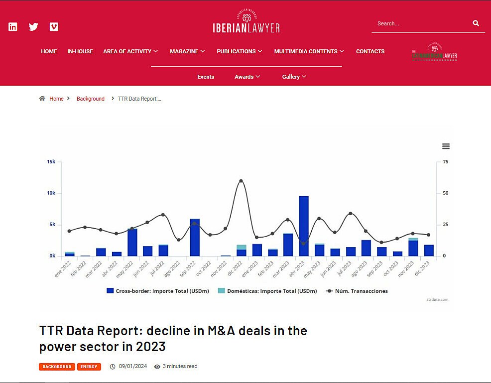 TTR Data Report: decline in M&A deals in the power sector in 2023